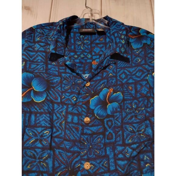 Anchor Blue Shirt Men's 2xl Blue Hibiscus Hawaiian Button Front Short Sleeve - Picture 5 of 7